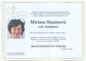 p. Miriam Slaninová, rod. Haladová
